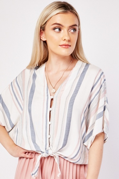 Vertical Striped Button Front Blouse