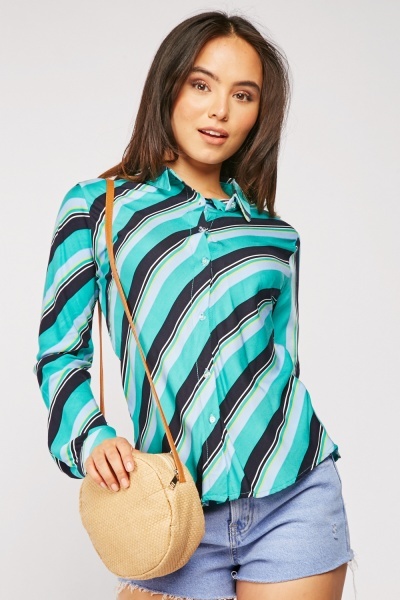 Contrasted Button Up Cotton Shirt