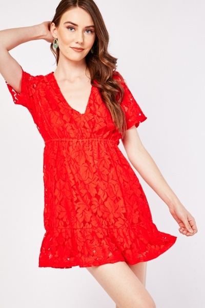 Lace Wrap Mini Dress