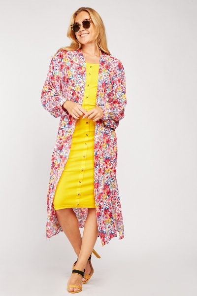 Ditsy Floral Open Front Long Line Kimono