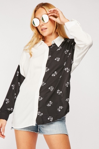 Contrasted Panel Button Up Shirt