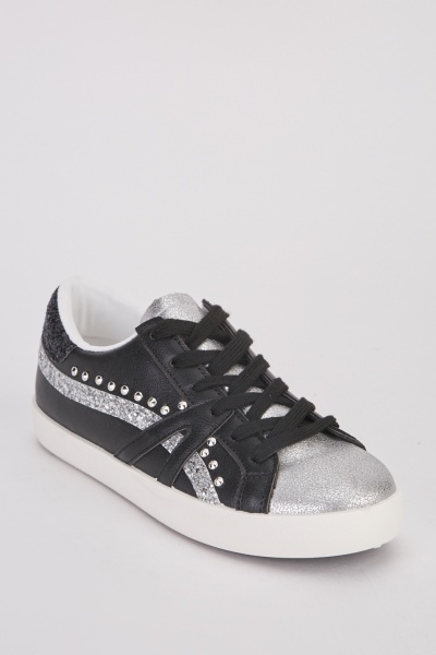 Studded Glittery Contrast Sneakers