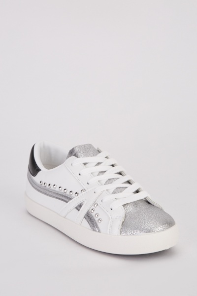 Studded Glittery Contrast Sneakers