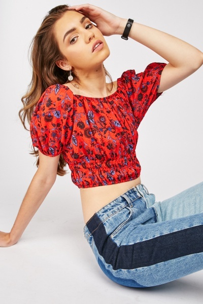 Textured Floral Crop Top