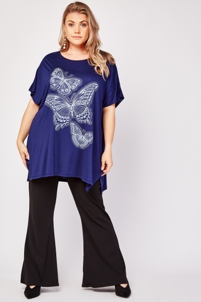 Encrusted Butterfly Print Tunic Top