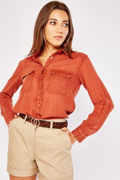 Flap Pockets Cotton Shirt