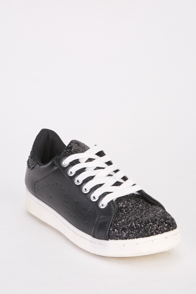 Glittery Faux Leather Contrast Trainers