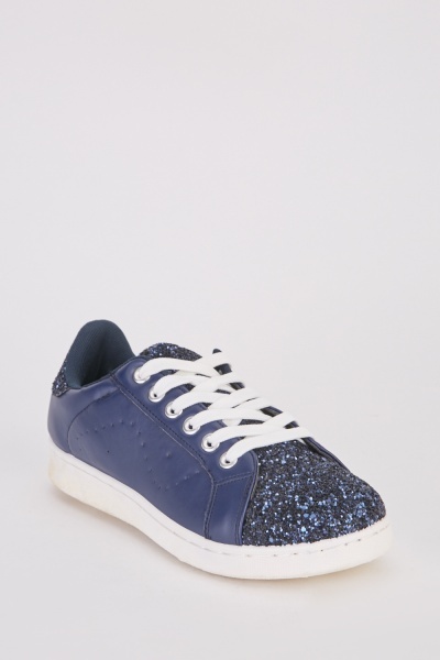Glittery Faux Leather Contrast Trainers