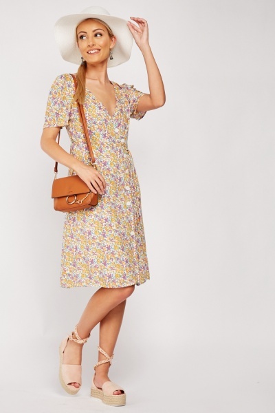 Printed Short Sleeve Midi Dress