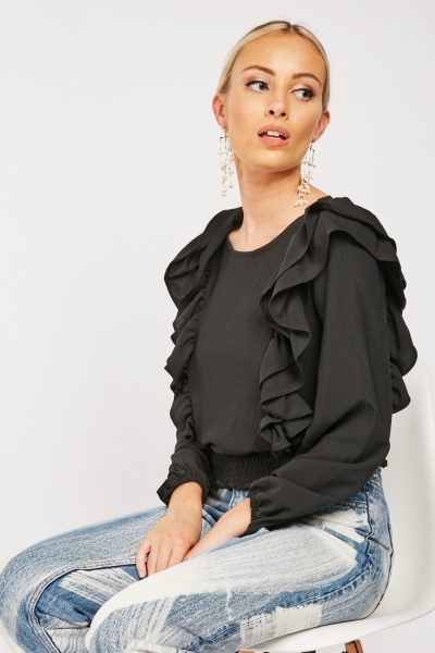 Ruffle Trim Long Sleeve Top