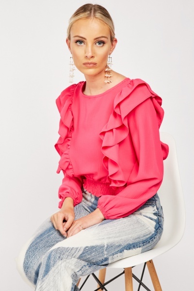 Ruffle Trim Long Sleeve Top