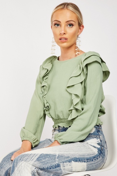 Ruffle Trim Long Sleeve Top