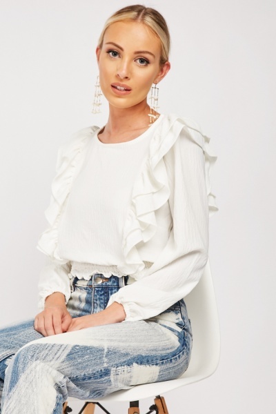 Ruffle Trim Long Sleeve Top