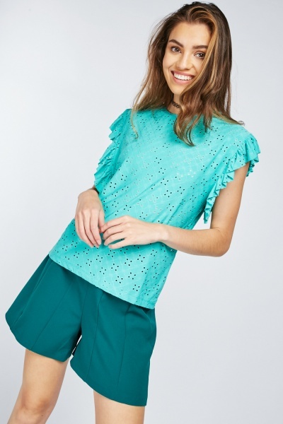 Embroidered Ruffle Trim Sleeve Top