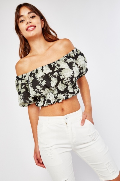 Printed Off Shoulder Crop Top