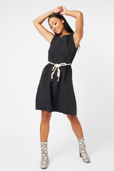 Rope Belted Waist Midi Dress