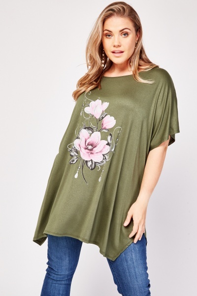Floral Print Slit Tunic Top