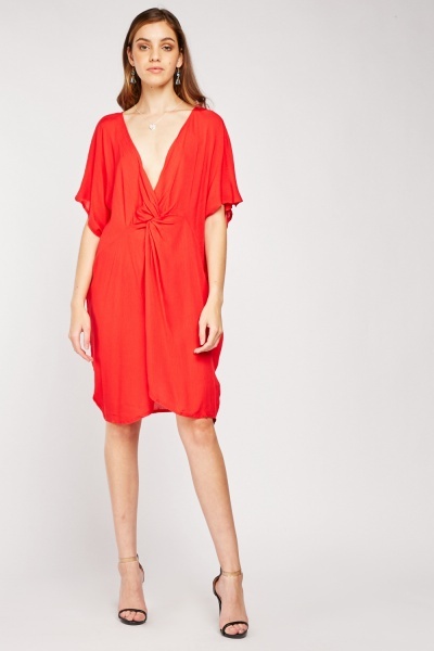 Plunge Twisted Red Dress