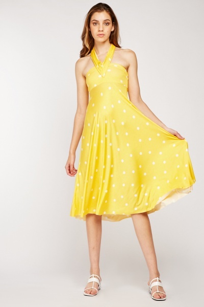 Yellow Polka Dot Halter Neck Dress
