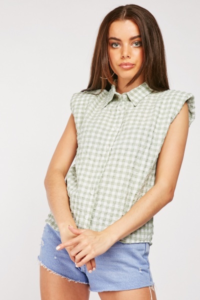 Gingham Crinkle Sleeveless Top