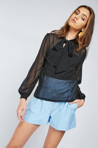 Polka Dot Mesh Blouse