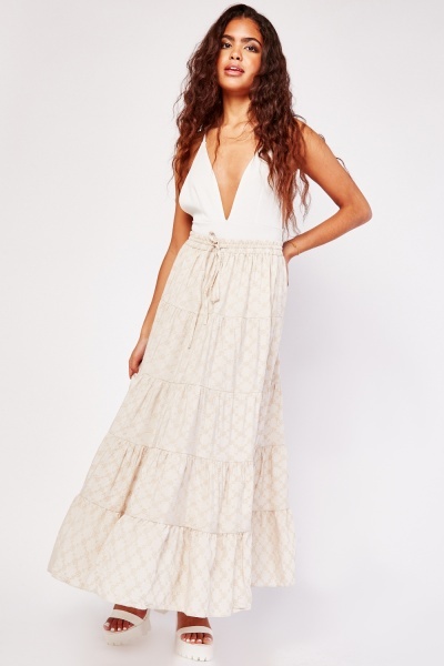 Embossed Tiered Maxi Skirt