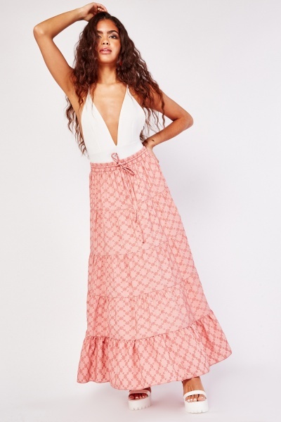 Embossed Tiered Maxi Skirt