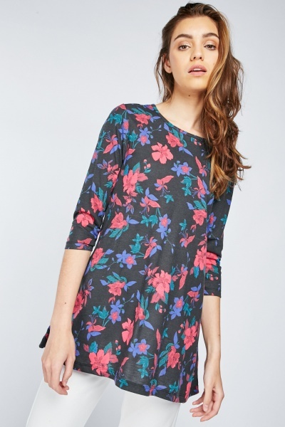 Floral 3/4 Sleeve Tunic Top