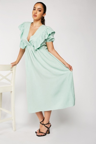 Low Plunge Ruffle Wrap Dress