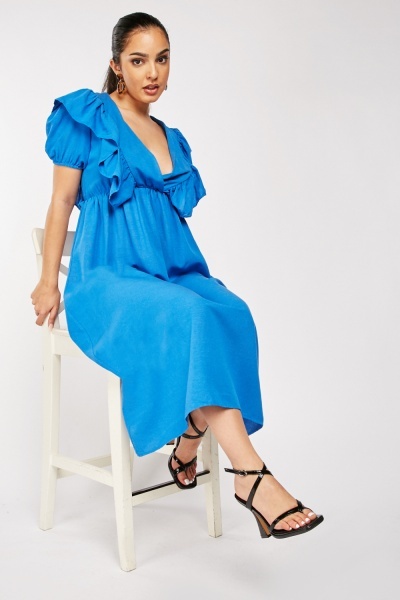 Low Plunge Ruffle Wrap Dress