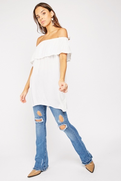 Off Shoulder Crinkled Top