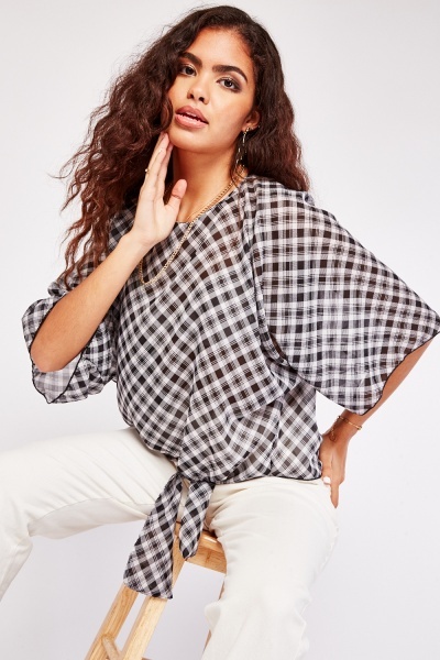 Grid Check Sheer Top