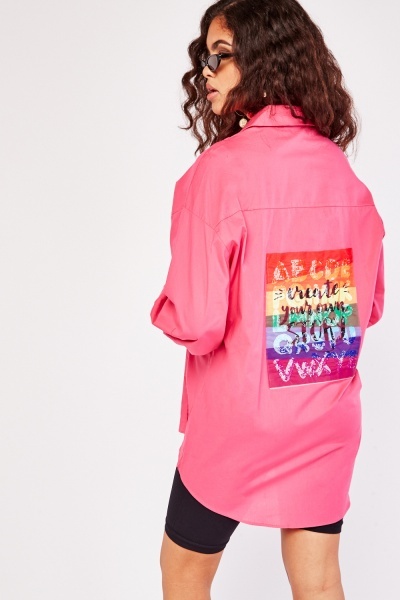 Rainbow Sequin Graphic Print Back Shirt