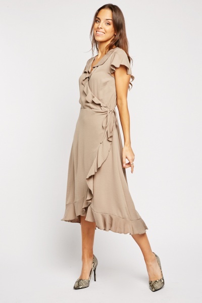 Ruffle Wrap Midi Dress