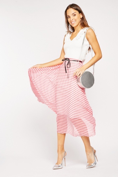 Striped Chiffon Pleated Skirt