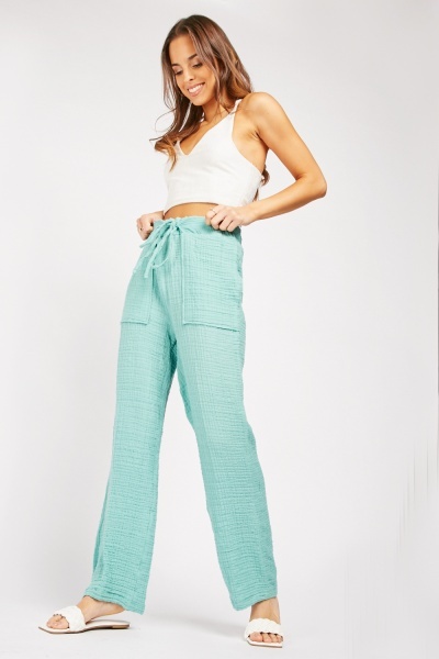 Wide Leg Crinkled Trousers