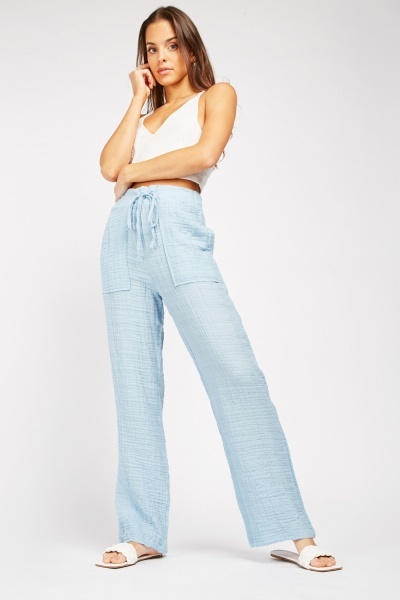 Wide Leg Crinkled Trousers