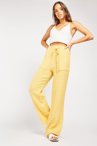 Wide Leg Crinkled Trousers