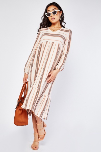 Crinkle Striped Midi Dress