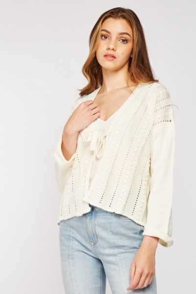 Rolled Sleeve Cable Knit Cardigan