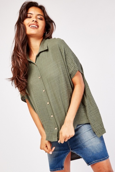 Ruched Back Crinkle Shirt