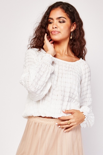 Textured Gathered Sleeve Blouse