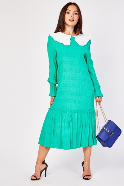 Textured Peter Pan Collar Midi Dress