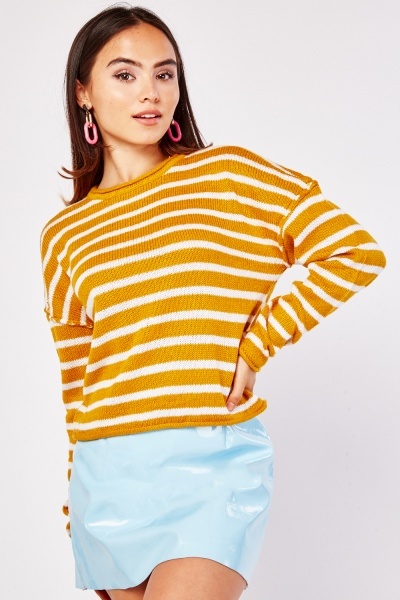 Horizontal Striped Rib Knit Jumper