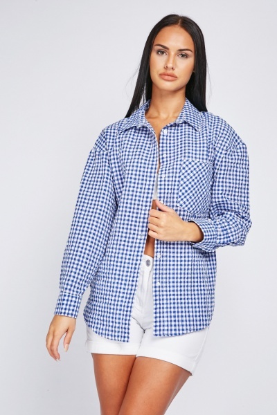 Crinkle Textured Gingham Shirt