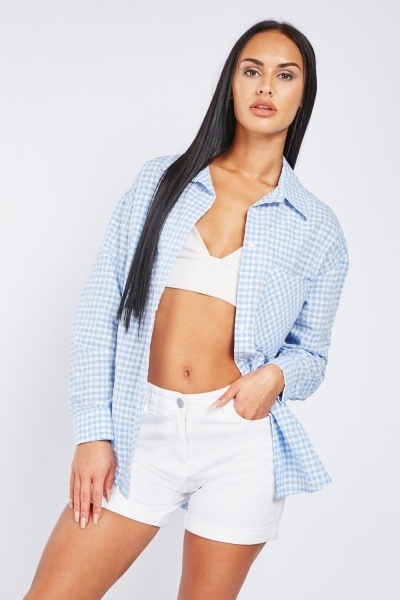 Crinkle Textured Gingham Shirt