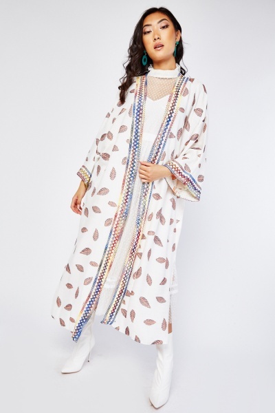 Jacquard Trim Printed Kimono