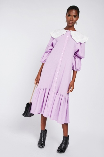 Broderie Anglaise Textured Smock Dress