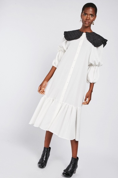 Broderie Anglaise Textured Smock Dress