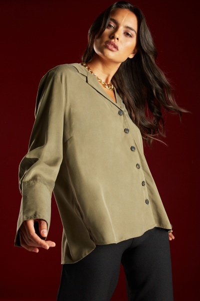 Lapel Collar Blouse In Olive
